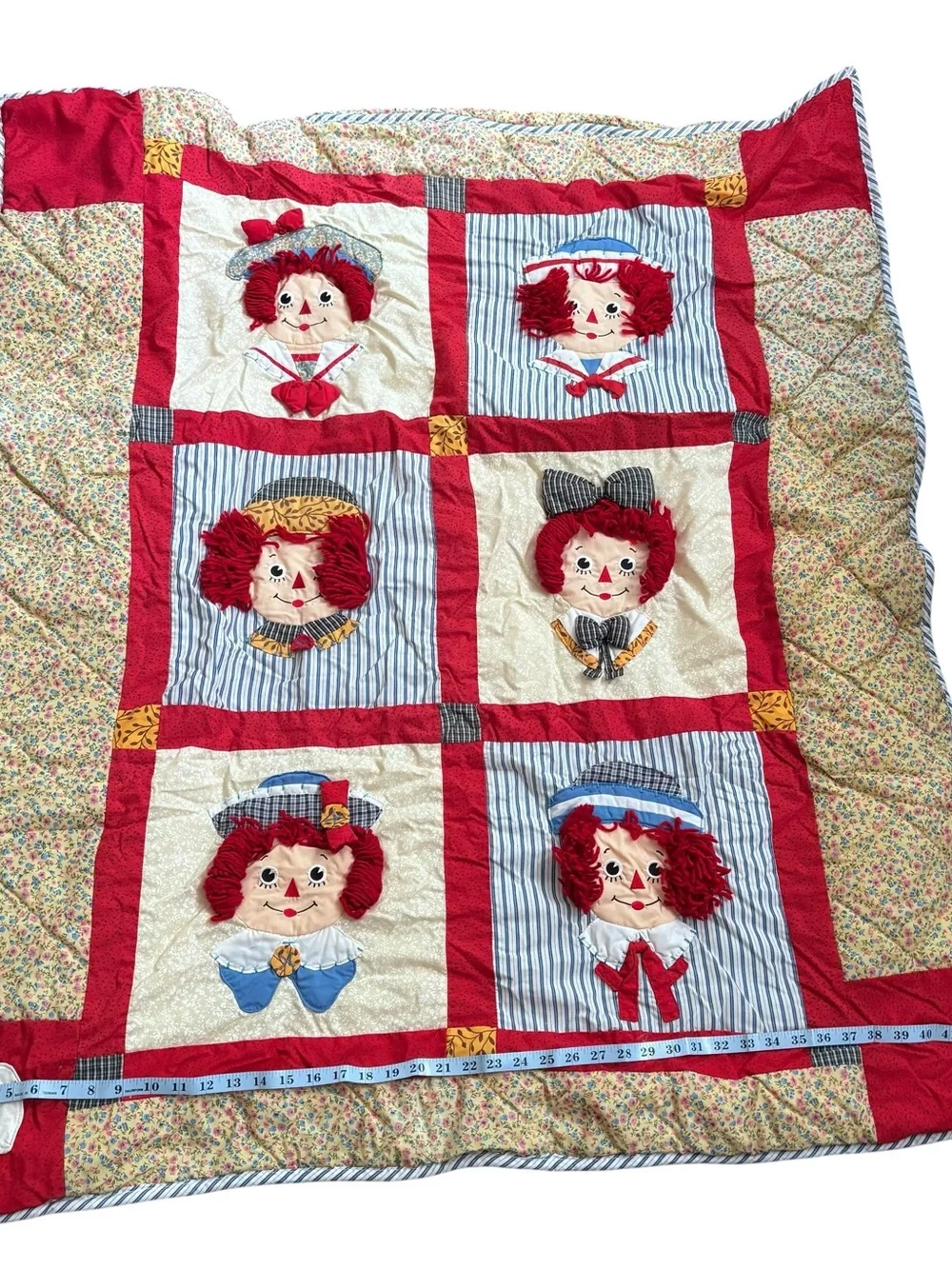 Vintage Raggedy Ann & Andy Nursery Quilt Throw Blanket 44x50 Applause